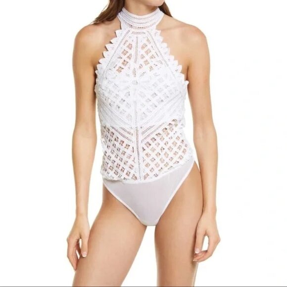 NWT Free People white lace-like crochet thong bodysuit, L - Picture 6 of 16